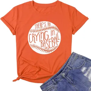 Theres No Crying in Baseball T Shirt Women Baseball Mom Graphic Tees Casual Short Sleeve Tops Baseball T-Shirt