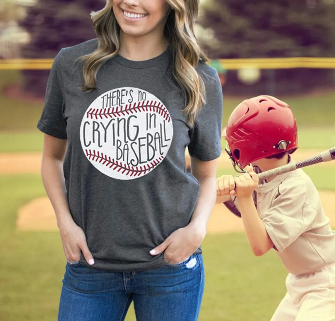 Theres No Crying in Baseball T Shirt Women Baseball Mom Graphic Tees Casual Short Sleeve Tops Baseball T-Shirt