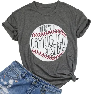 Theres No Crying in Baseball T Shirt Women Baseball Mom Graphic Tees Casual Short Sleeve Tops Baseball T-Shirt