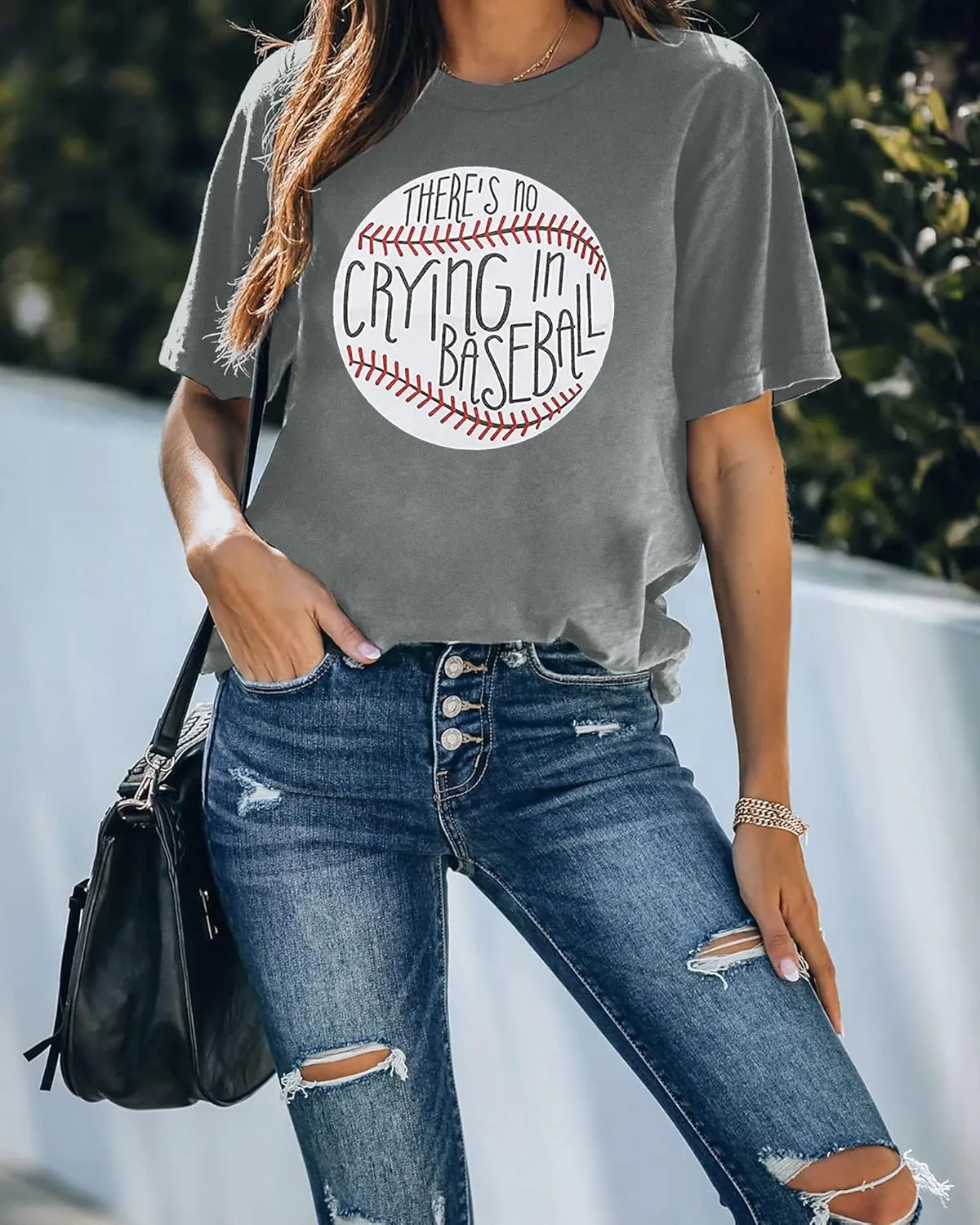 Theres No Crying in Baseball T Shirt Women Baseball Mom Graphic Tees Casual Short Sleeve Tops Baseball T-Shirt