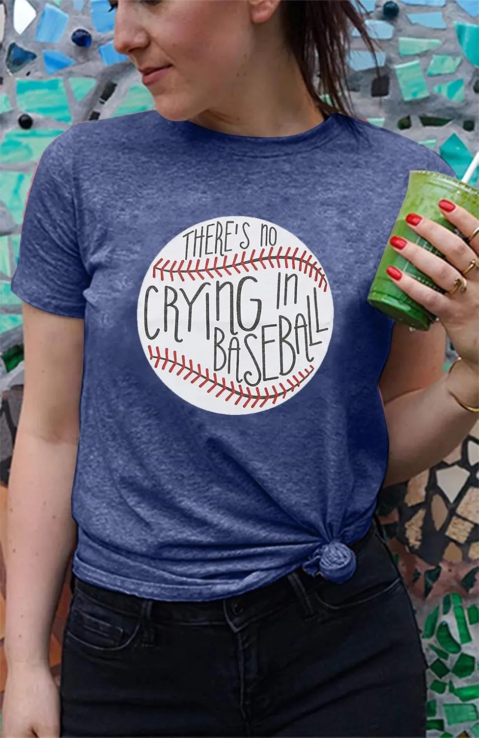Theres No Crying in Baseball T Shirt Women Baseball Mom Graphic Tees Casual Short Sleeve Tops Baseball T-Shirt