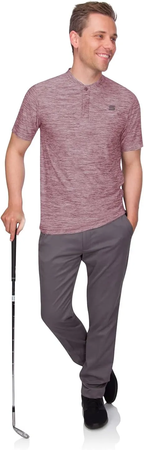 Three Sixty Six Collarless Golf Shirts for Men - Quick Dry Short Sleeve T-Shirt with 4-Way Stretch Fabric & UPF 30