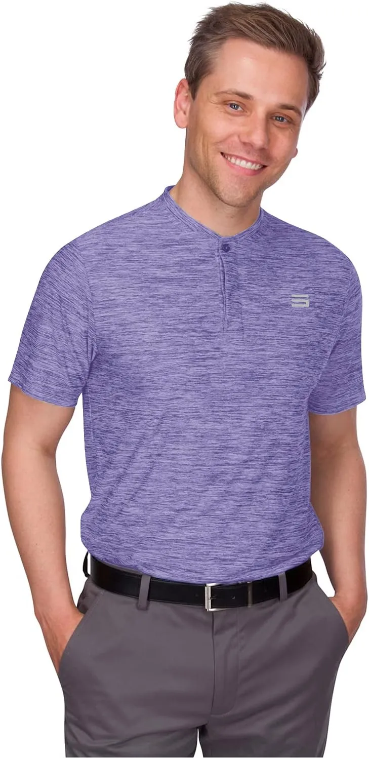 Three Sixty Six Collarless Golf Shirts for Men - Quick Dry Short Sleeve T-Shirt with 4-Way Stretch Fabric & UPF 30