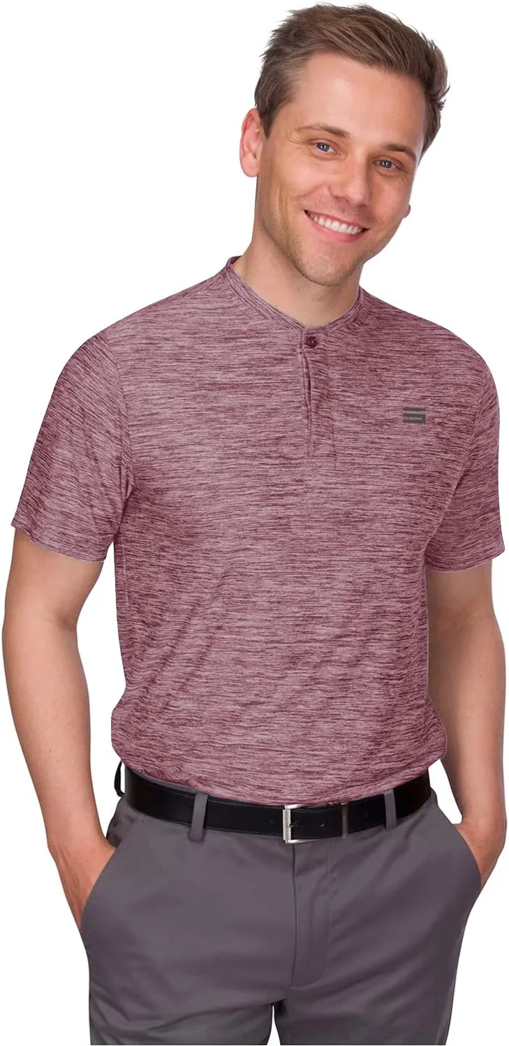 Three Sixty Six Collarless Golf Shirts for Men - Quick Dry Short Sleeve T-Shirt with 4-Way Stretch Fabric & UPF 30