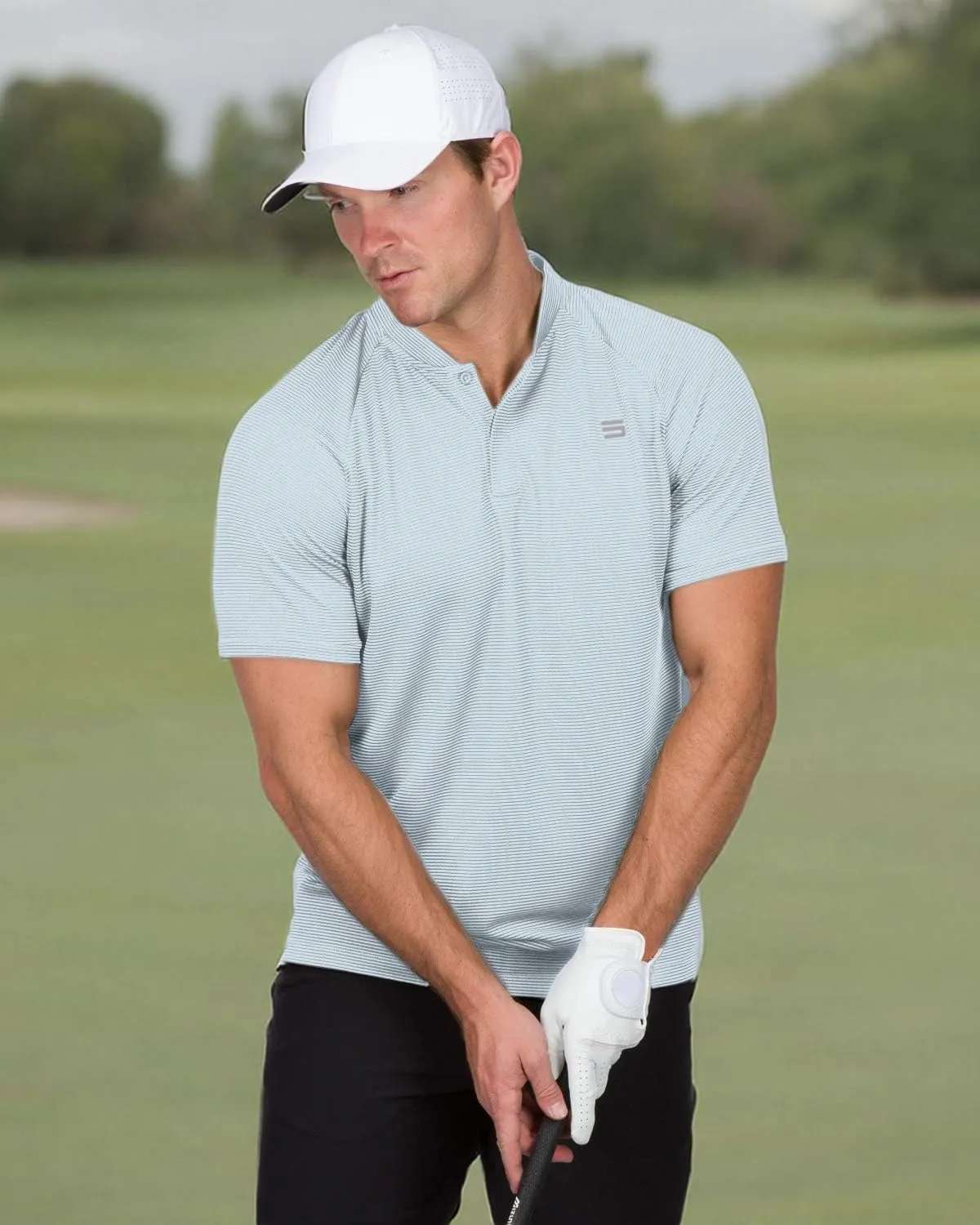 Three Sixty Six Collarless Golf Shirts for Men - Quick Dry Short Sleeve T-Shirt with 4-Way Stretch Fabric & UPF 30