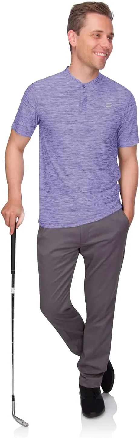 Three Sixty Six Collarless Golf Shirts for Men - Quick Dry Short Sleeve T-Shirt with 4-Way Stretch Fabric & UPF 30