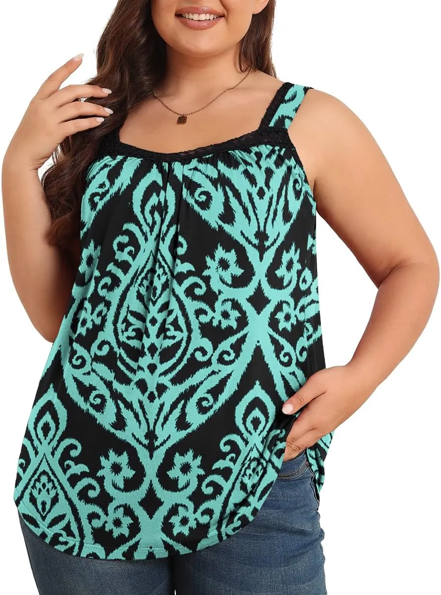 TIANZHU Plus Size Tank Tops for Women Sleeveless Loose Fit Camisole Summer Lace Cute Outfits XL-5XL