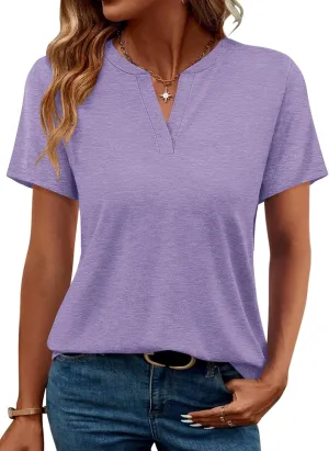 TICTICMIMI Women's V Neck Short Sleeve Tops Summer T Shirts Loose Fit Dressy Tees