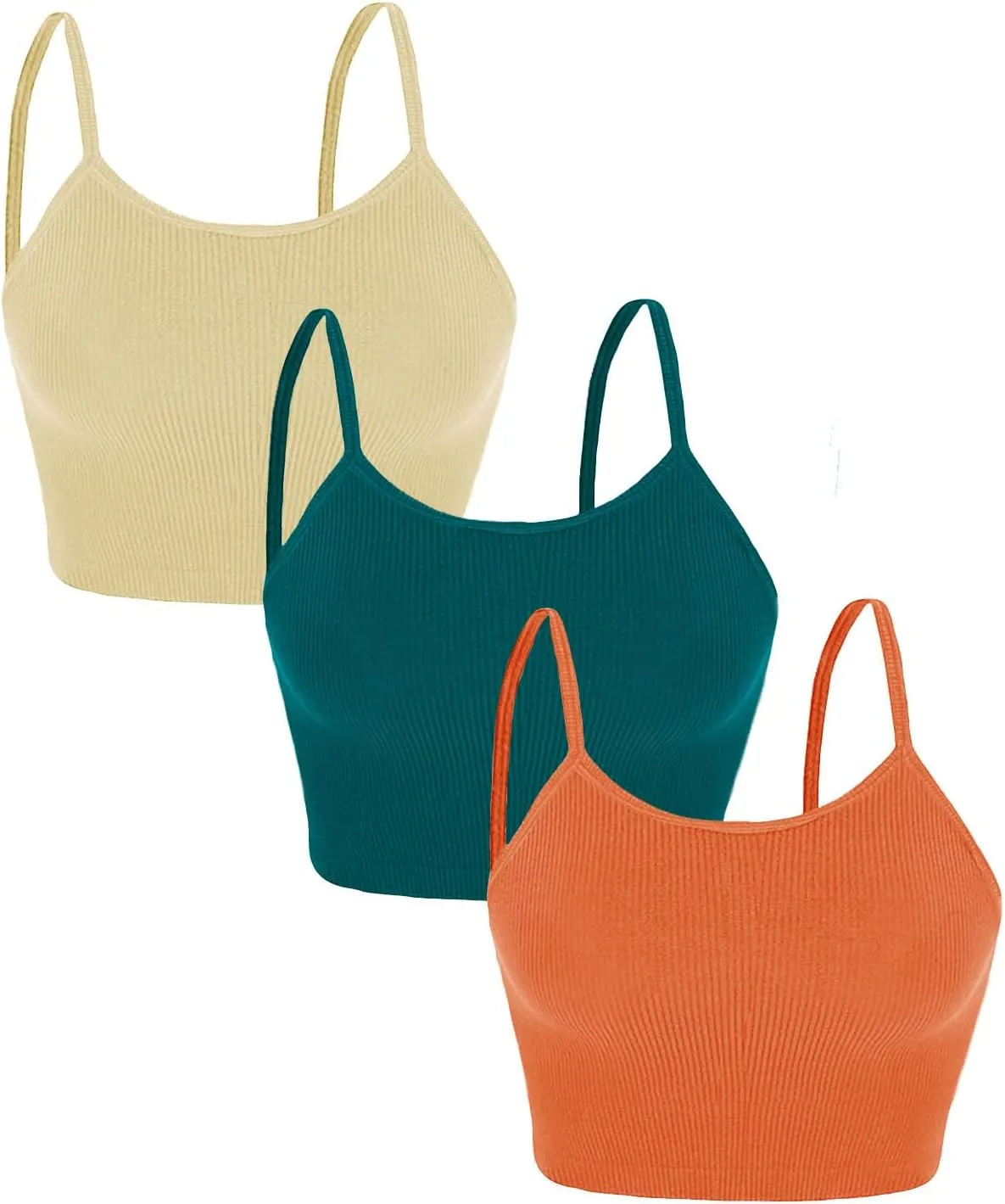 Topstype 3 Pcs Cropped Cami Thick Ribbed Double Layers Womens Crop Tank Tops Layering Undershirt Camisole No Pad