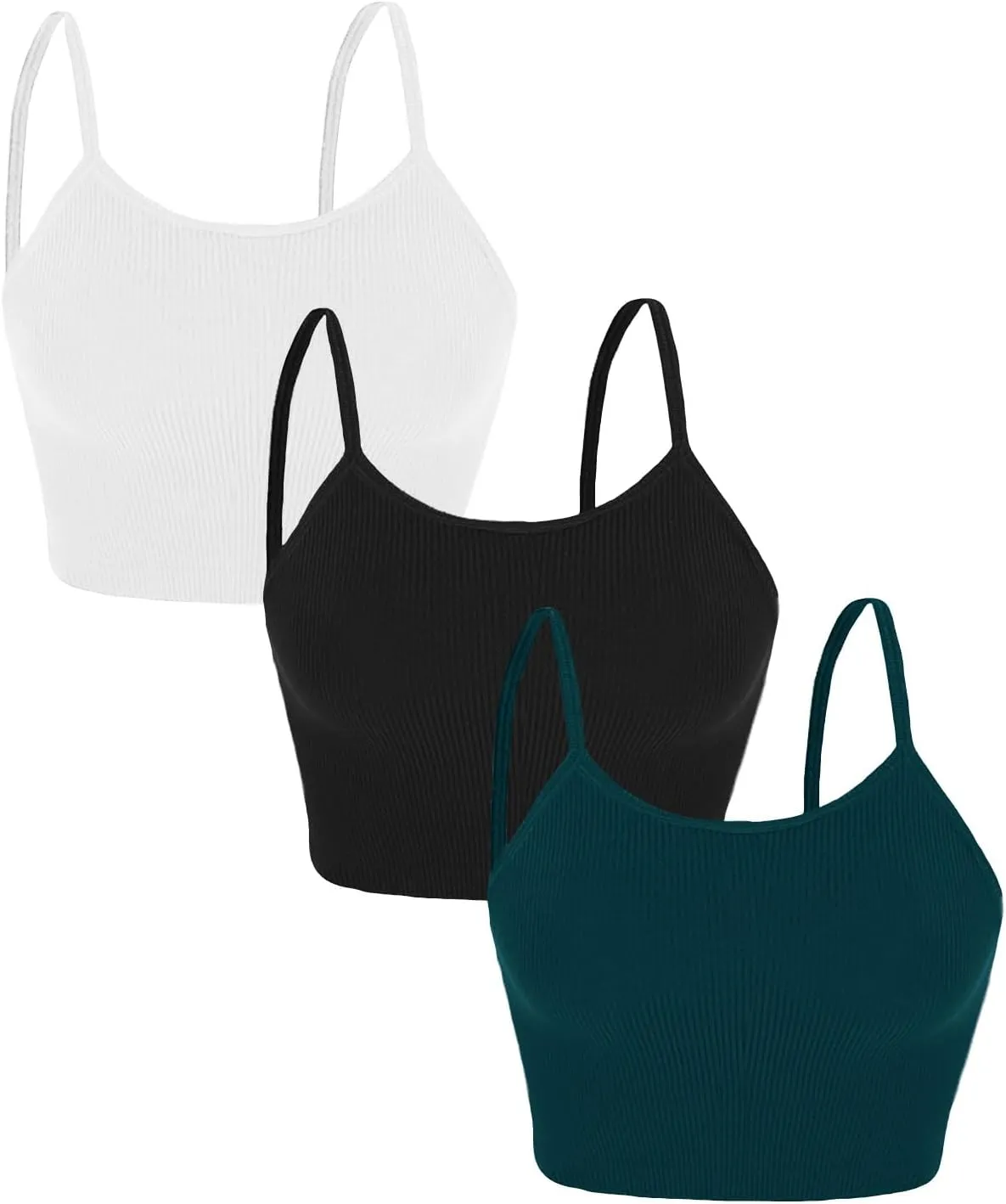 Topstype 3 Pcs Cropped Cami Thick Ribbed Double Layers Womens Crop Tank Tops Layering Undershirt Camisole No Pad