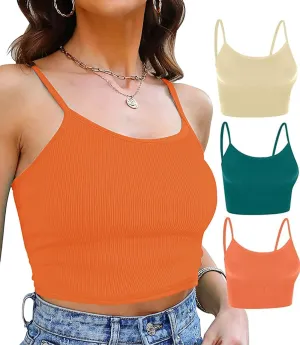 Topstype 3 Pcs Cropped Cami Thick Ribbed Double Layers Womens Crop Tank Tops Layering Undershirt Camisole No Pad
