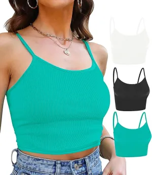 Topstype 3 Pcs Cropped Cami Thick Ribbed Double Layers Womens Crop Tank Tops Layering Undershirt Camisole No Pad