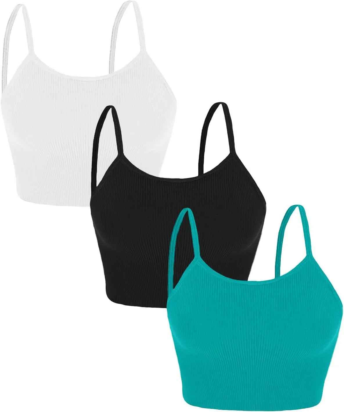 Topstype 3 Pcs Cropped Cami Thick Ribbed Double Layers Womens Crop Tank Tops Layering Undershirt Camisole No Pad