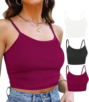 Topstype 3 Pcs Cropped Cami Thick Ribbed Double Layers Womens Crop Tank Tops Layering Undershirt Camisole No Pad