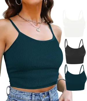 Topstype 3 Pcs Cropped Cami Thick Ribbed Double Layers Womens Crop Tank Tops Layering Undershirt Camisole No Pad