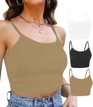 Topstype 3 Pcs Cropped Cami Thick Ribbed Double Layers Womens Crop Tank Tops Layering Undershirt Camisole No Pad