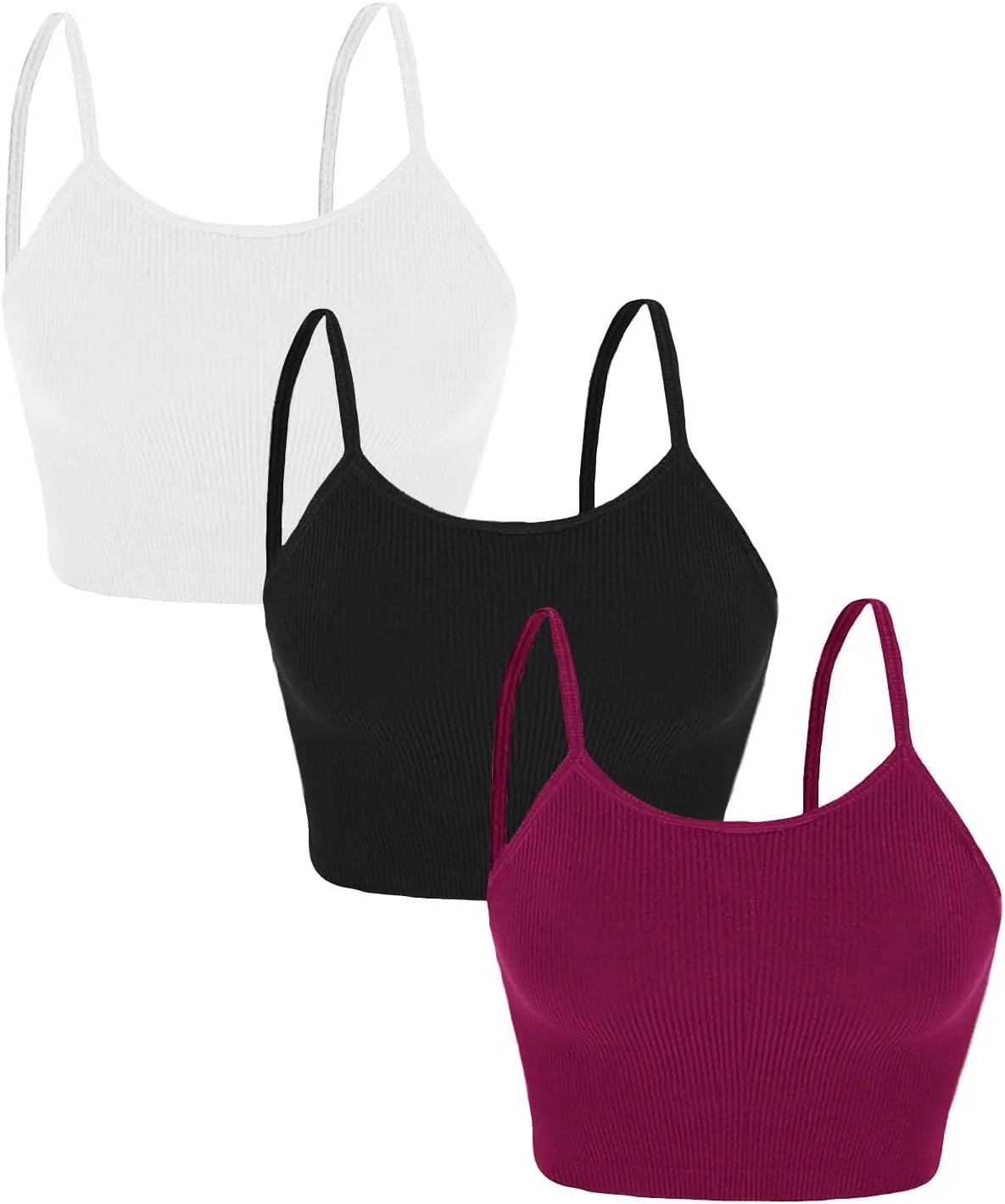 Topstype 3 Pcs Cropped Cami Thick Ribbed Double Layers Womens Crop Tank Tops Layering Undershirt Camisole No Pad