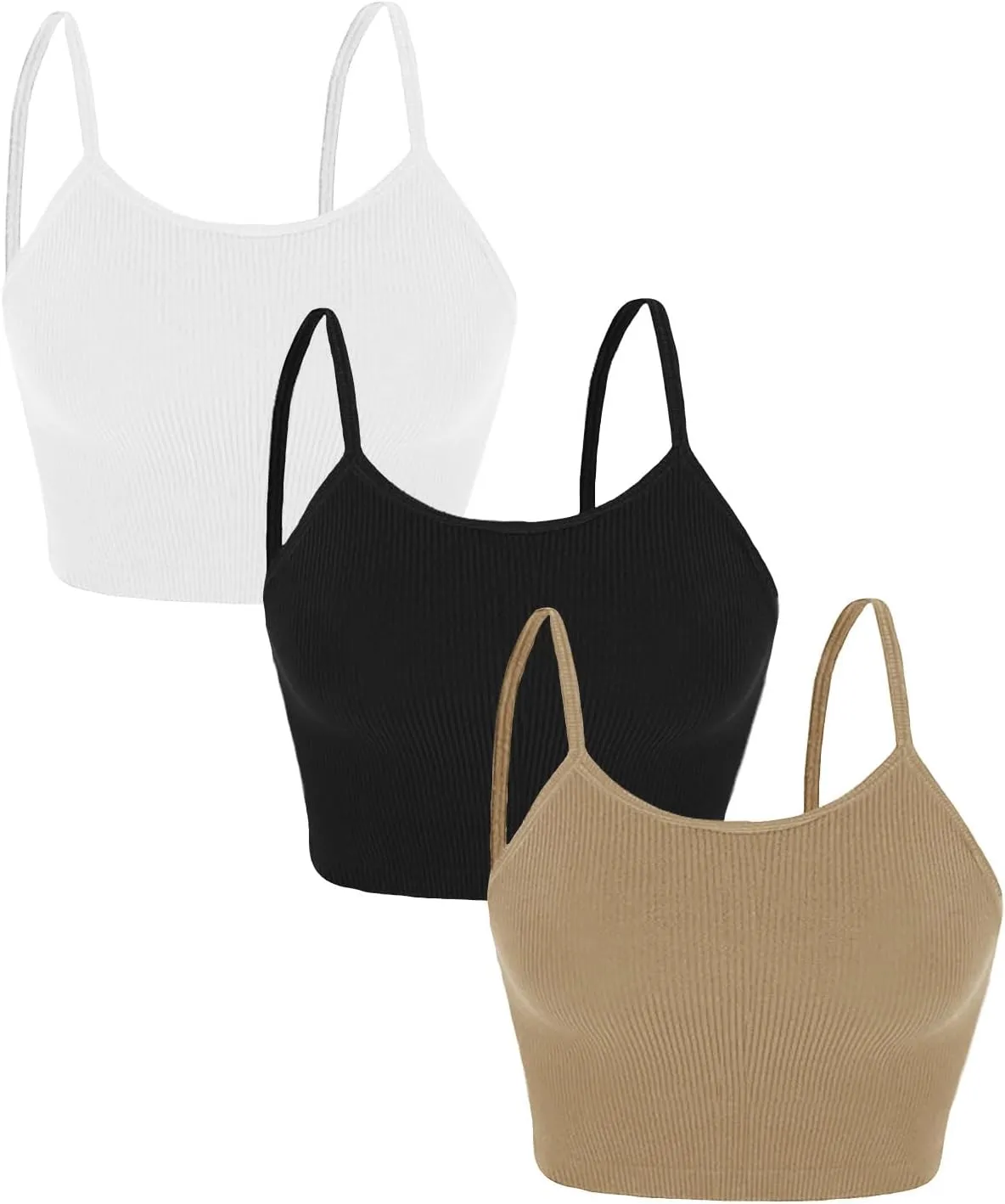 Topstype 3 Pcs Cropped Cami Thick Ribbed Double Layers Womens Crop Tank Tops Layering Undershirt Camisole No Pad
