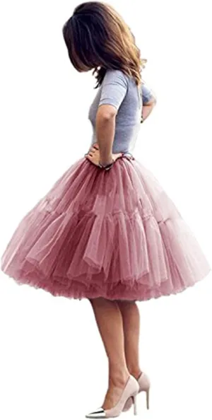 Tulle Skirt,Women's Midi Tulle Tutu Skirt Fluffy Princess Five Layers A line Party Prom Underskirt