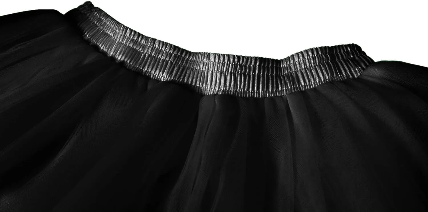 Tulle Skirt,Women's Midi Tulle Tutu Skirt Fluffy Princess Five Layers A line Party Prom Underskirt