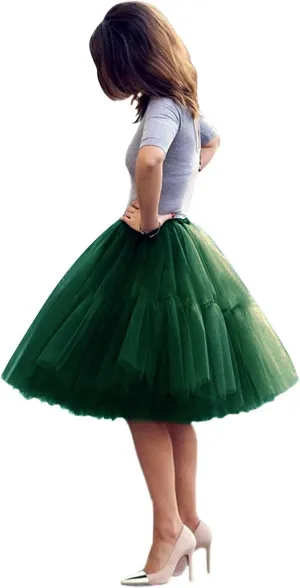 Tulle Skirt,Women's Midi Tulle Tutu Skirt Fluffy Princess Five Layers A line Party Prom Underskirt