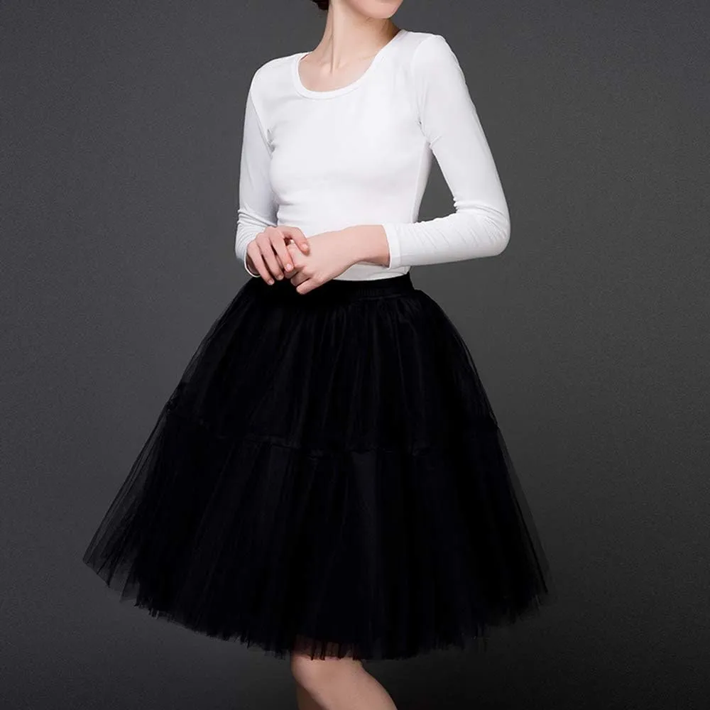 Tulle Skirt,Women's Midi Tulle Tutu Skirt Fluffy Princess Five Layers A line Party Prom Underskirt