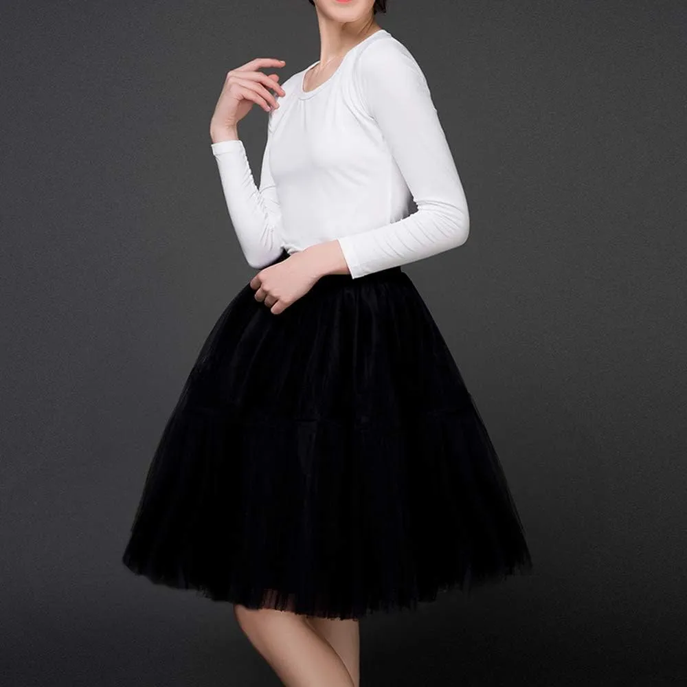 Tulle Skirt,Women's Midi Tulle Tutu Skirt Fluffy Princess Five Layers A line Party Prom Underskirt