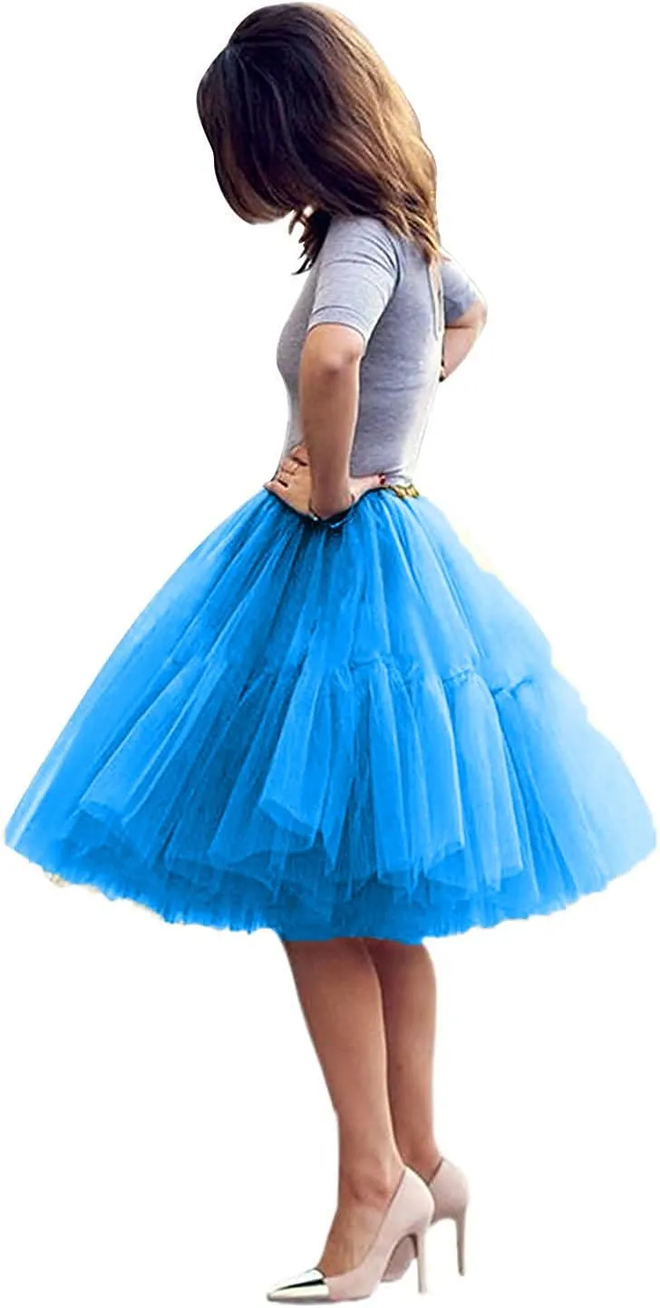 Tulle Skirt,Women's Midi Tulle Tutu Skirt Fluffy Princess Five Layers A line Party Prom Underskirt