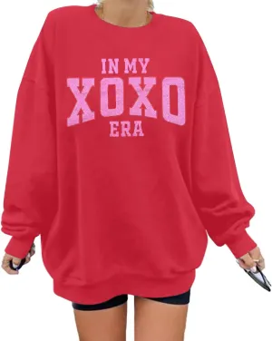 UNIQUEONE Valentines Sweatshirts Valentine Shirts: Womens Love Heart Tees Oversized Xoxo Crewneck Pullover