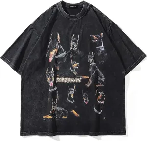 Vamtac Doberman Graphic Tees Oversized Washed Dog T Shirts Vintage Cotton Short Sleeve Summer Top Streetwear