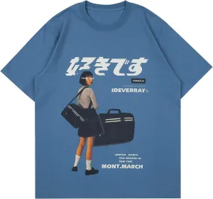 Vamtac Graphic Tees for Women Y2K Oversized Tshirts Japanese Streetwear Tops Casual Loose Summer Cotton Unisex