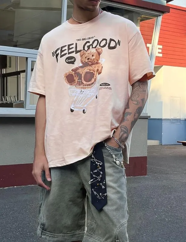 Vamtac Graphic Tees Men Bear Oversized T Shirt Cotton T Shirts Streetwear Casual Y2K Summer Tops Unisex