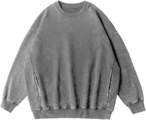 Vamtac Sweatshirt Oversized CrewNeck Long Sleeve Shirts Casual Sweatshirts Solid Wash Vintage Streetwear Tees With Pocket
