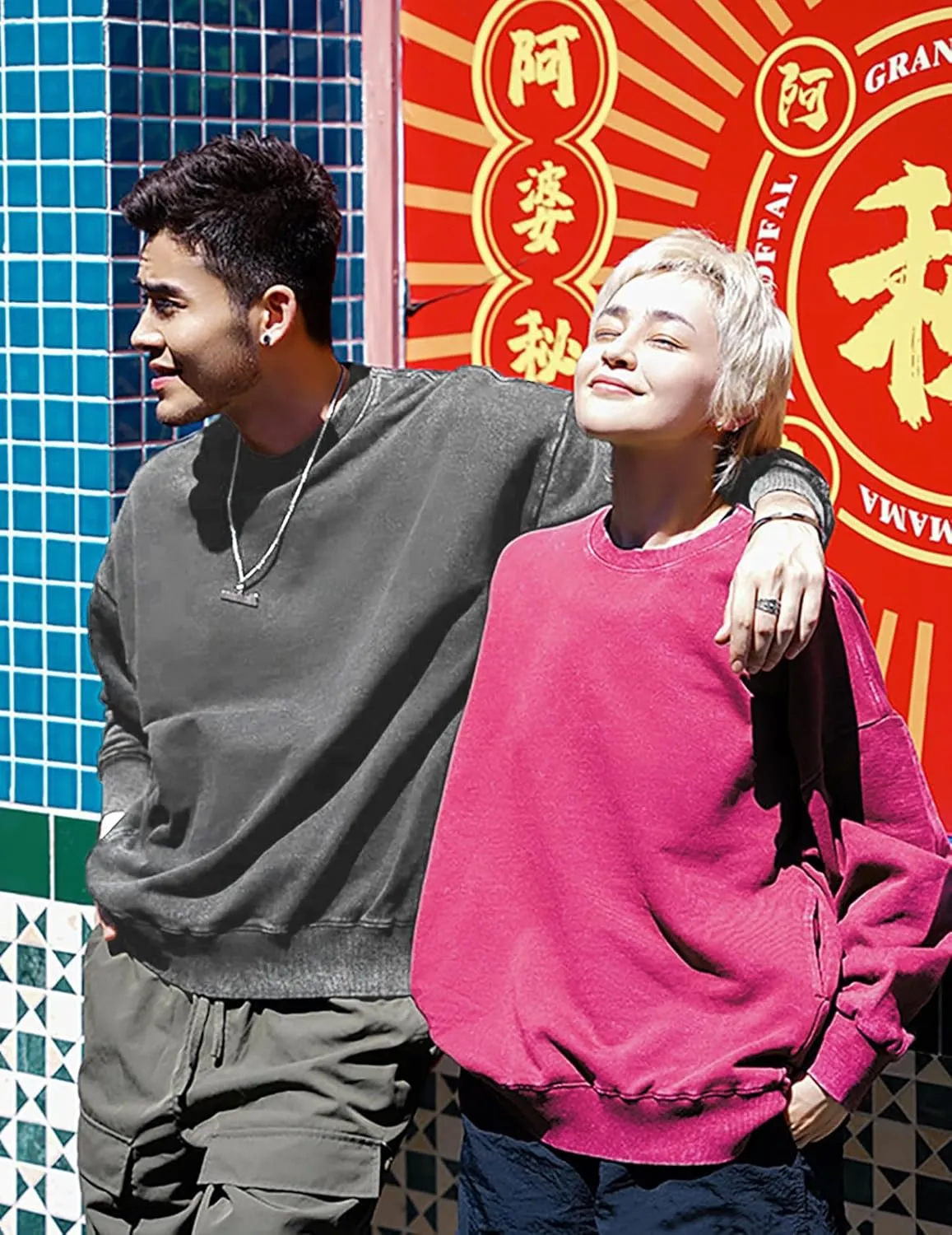Vamtac Sweatshirt Oversized CrewNeck Long Sleeve Shirts Casual Sweatshirts Solid Wash Vintage Streetwear Tees With Pocket