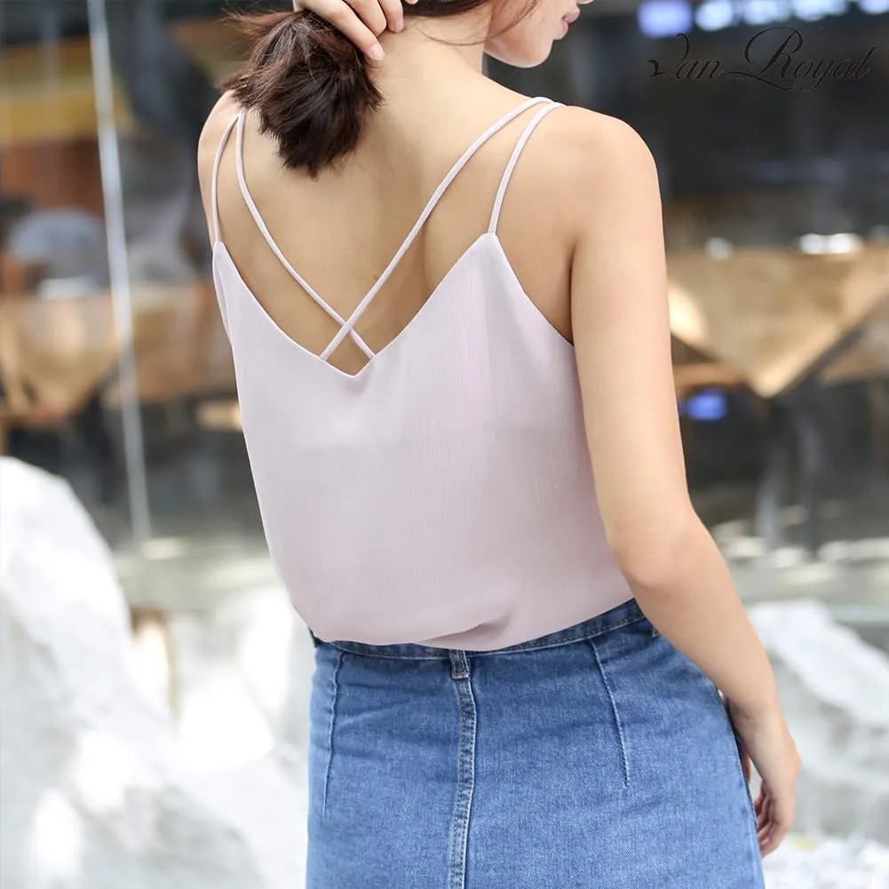 Van Royal Womens Camisole Tops V Neck Elegant Women Chiffon Camis Tank Tees