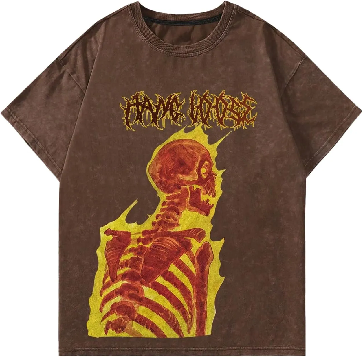 Verdusa Men's Flame Skull Portrait Printed Punk T Shirts Vintage Rock Band Tees