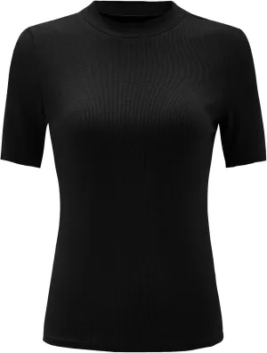 Verdusa Women's Business Casual Tops Mock Neck Short Sleeve Knit Basic Tees Work Ofiice Outfits