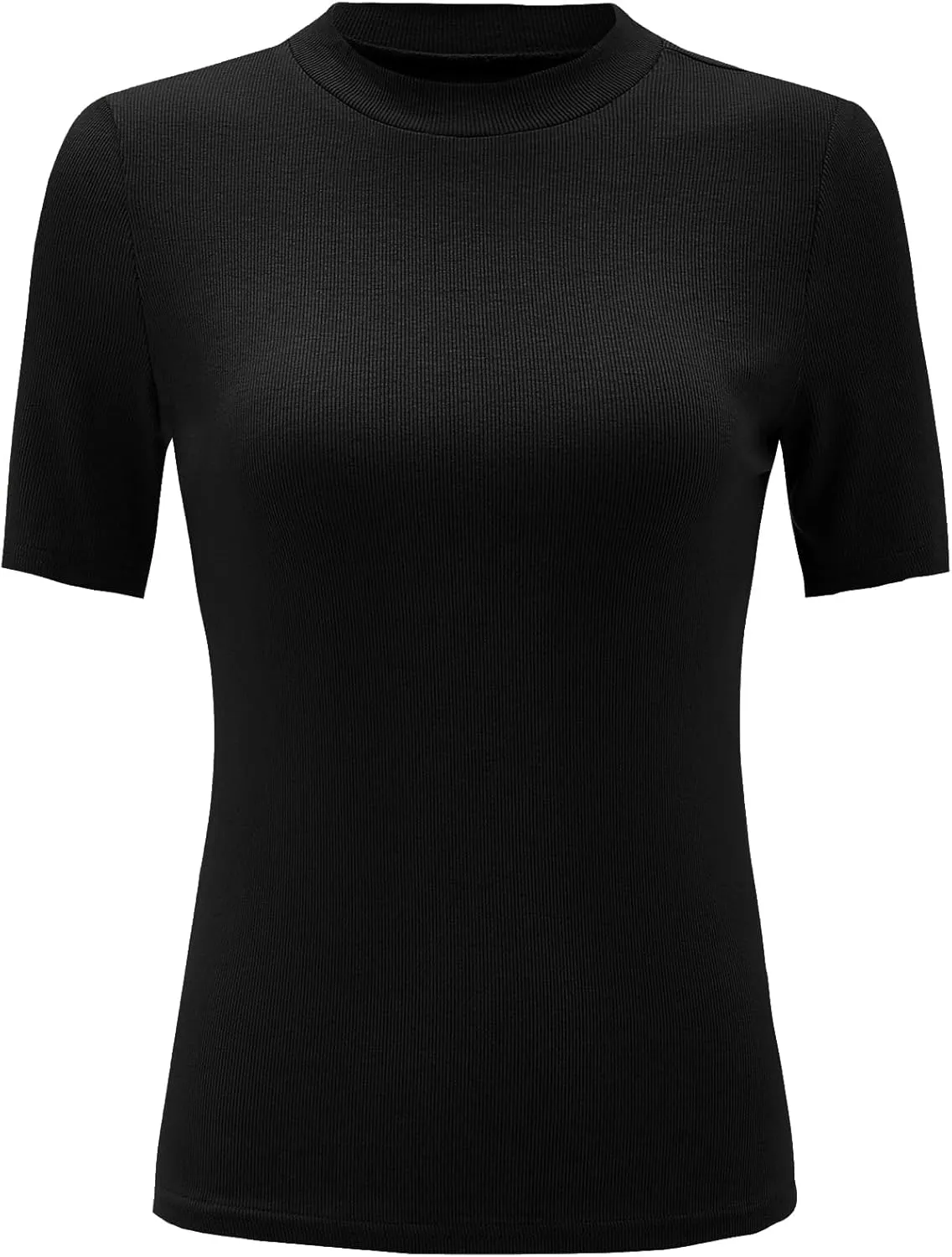 Verdusa Women's Business Casual Tops Mock Neck Short Sleeve Knit Basic Tees Work Ofiice Outfits