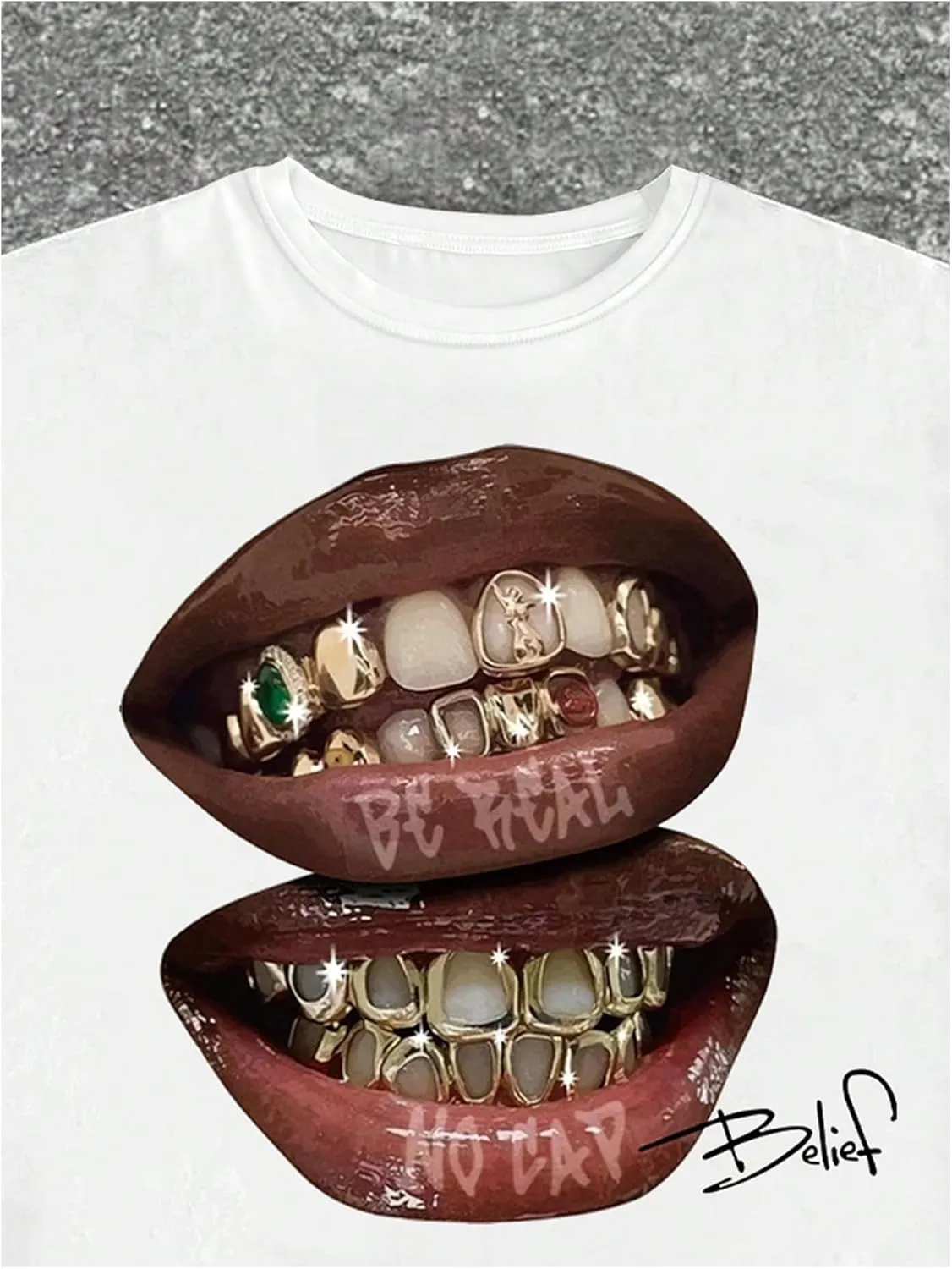 Verdusa Women's Lips Print Graphic Tees Y2k T Shirts Summer Crew Neck Vintage Going Out Tops