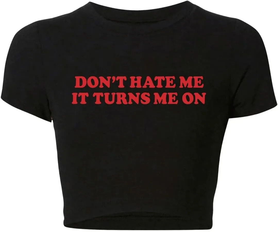 Verdusa Women's Y2K Tees Funny Shirts Letter Print Crop Tops 90s T-Shirt Vintage Outfit