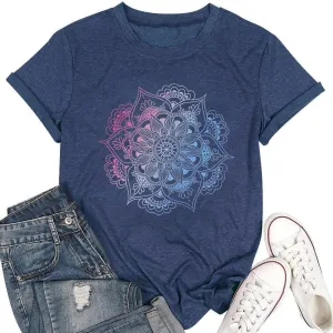 Vintage Boho Graphic Tees for Women Summer Round Neck Nature Cottagecore Tee Tops