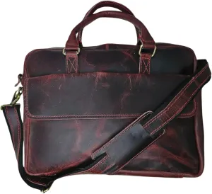 Vintage Leather Briefcase for Men & Women  15 Inch Laptop Bag, Burgundy Brown, Full-Grain Leather Office Satchel with Shoulder Strap & Handles  Work, School, or Business Travel