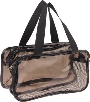 Waterproof Large Makeup Bag for Women; Transparent Cosmetic Organizer with Double Layers for Travel