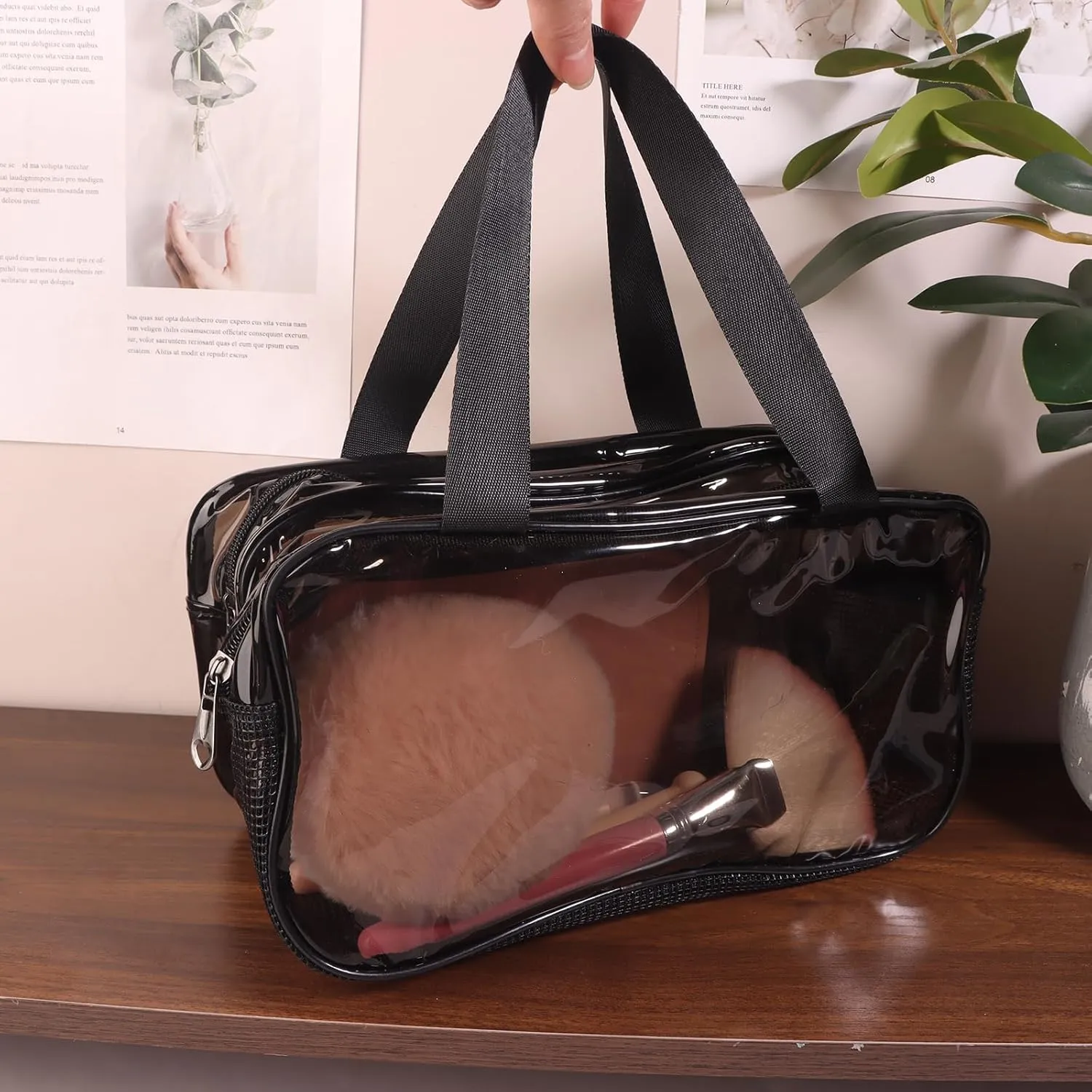 Waterproof Large Makeup Bag for Women; Transparent Cosmetic Organizer with Double Layers for Travel