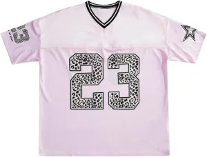 WDIRARA Men's Cheetah Letter Graphic Tees Oversized V Neck Short Sleeve Jersey T Shirt Tops