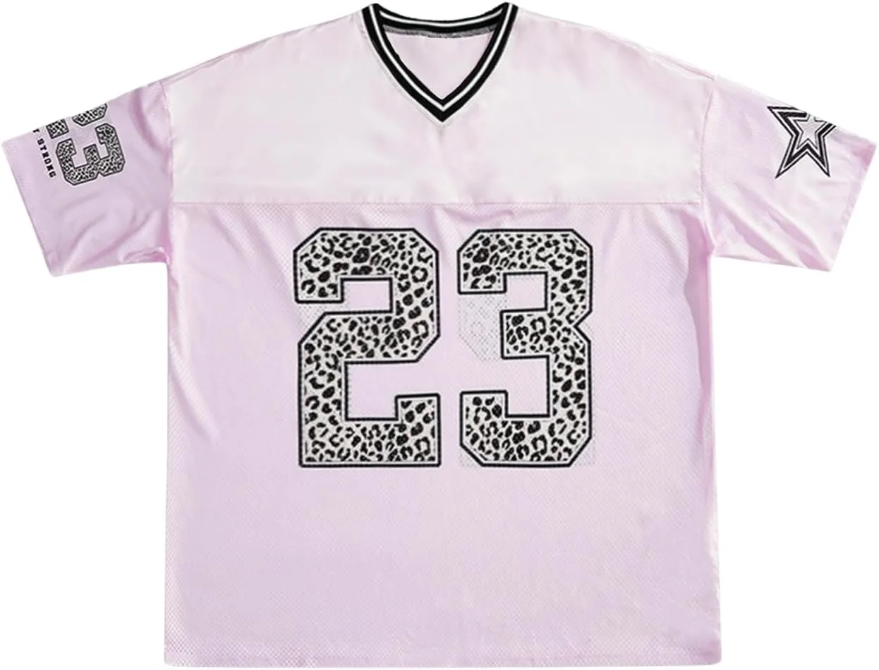 WDIRARA Men's Cheetah Letter Graphic Tees Oversized V Neck Short Sleeve Jersey T Shirt Tops