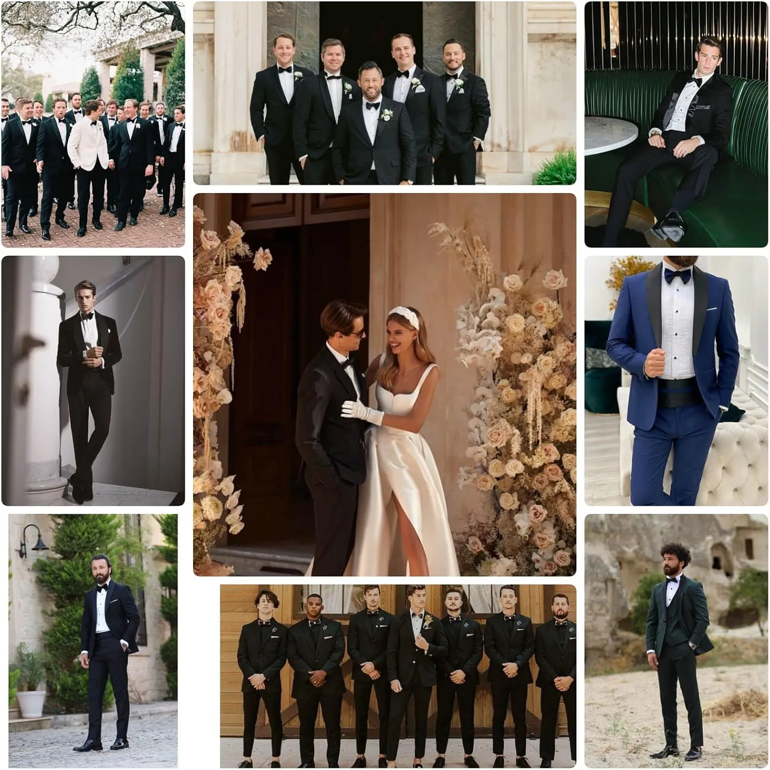 WEEN CHARM Men's Slim Fit 3 Piece Tuxedo Suit One Button Shawl Lapel Blazer Jacket Vest Pants Set