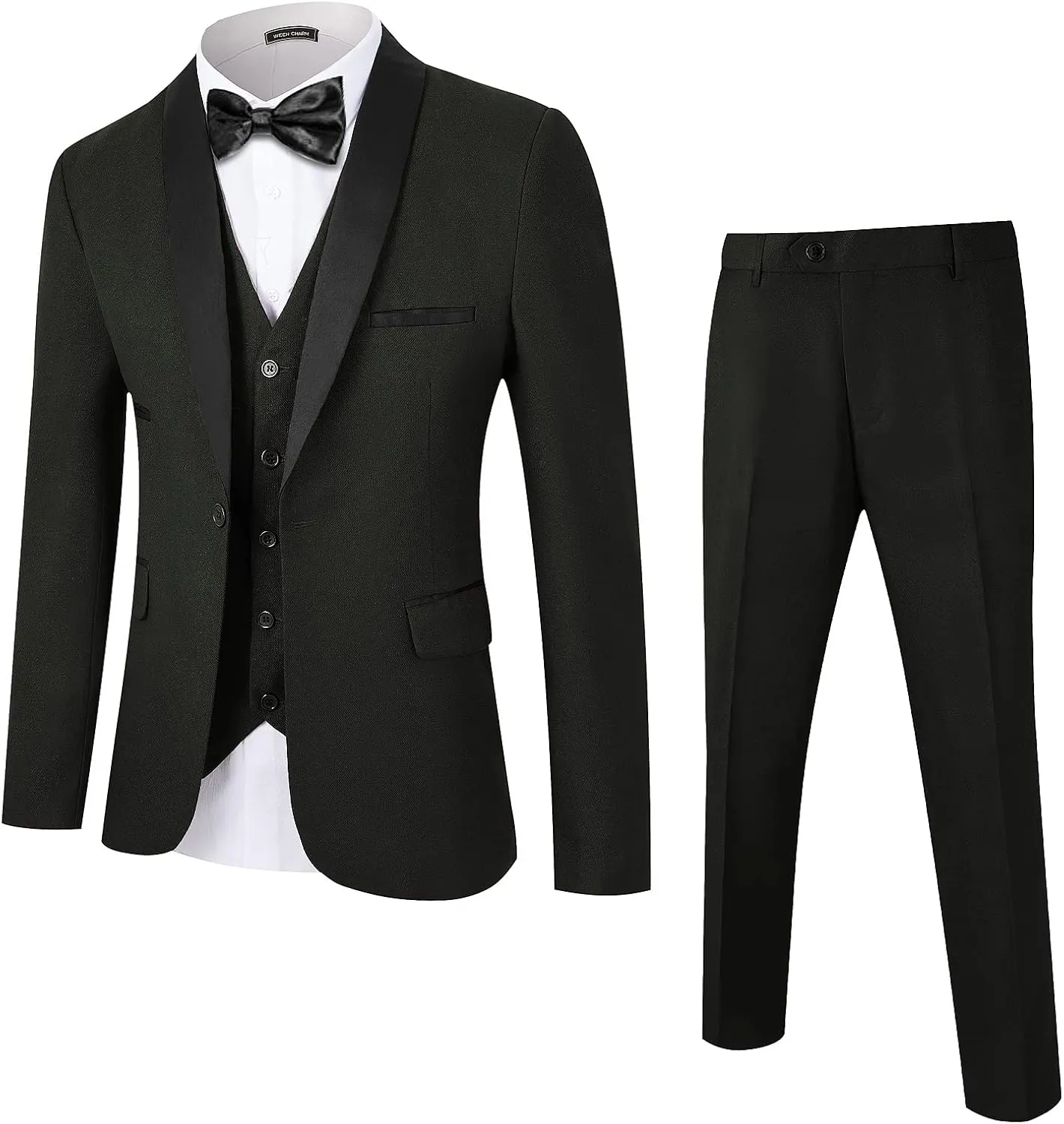 WEEN CHARM Men's Slim Fit 3 Piece Tuxedo Suit One Button Shawl Lapel Blazer Jacket Vest Pants Set
