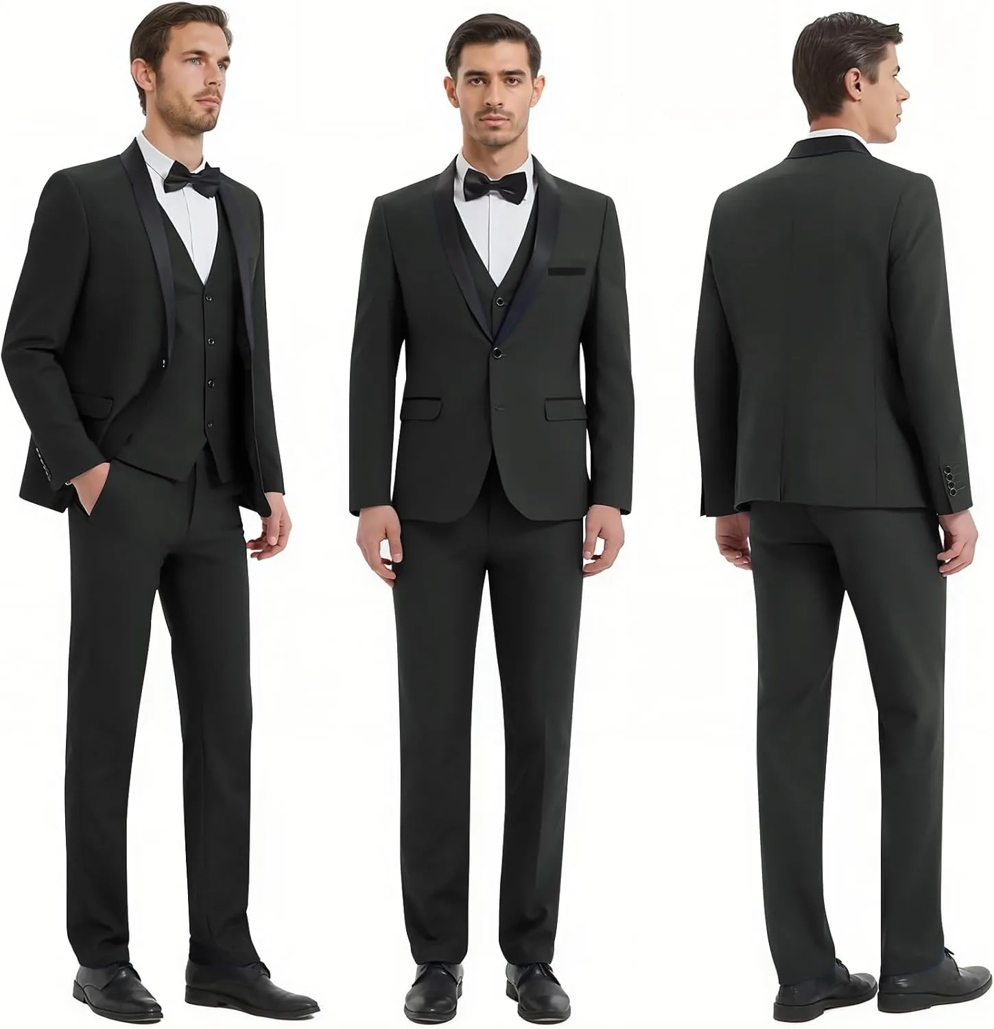 WEEN CHARM Men's Slim Fit 3 Piece Tuxedo Suit One Button Shawl Lapel Blazer Jacket Vest Pants Set