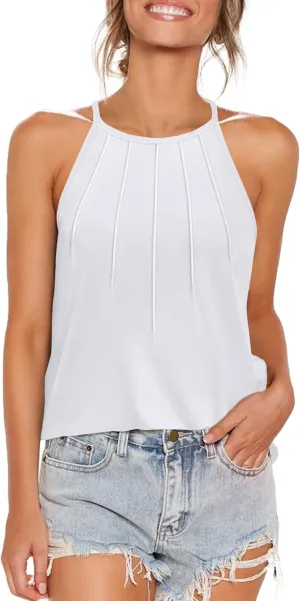 WEESO Womens Tank Tops Dressy Casual Pleated Halter Camisole Tops Summer Outfits Sleeveless Fashion 2025